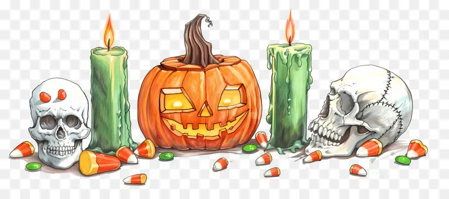 Décor D'halloween，Citrouille Et Crâne PNG