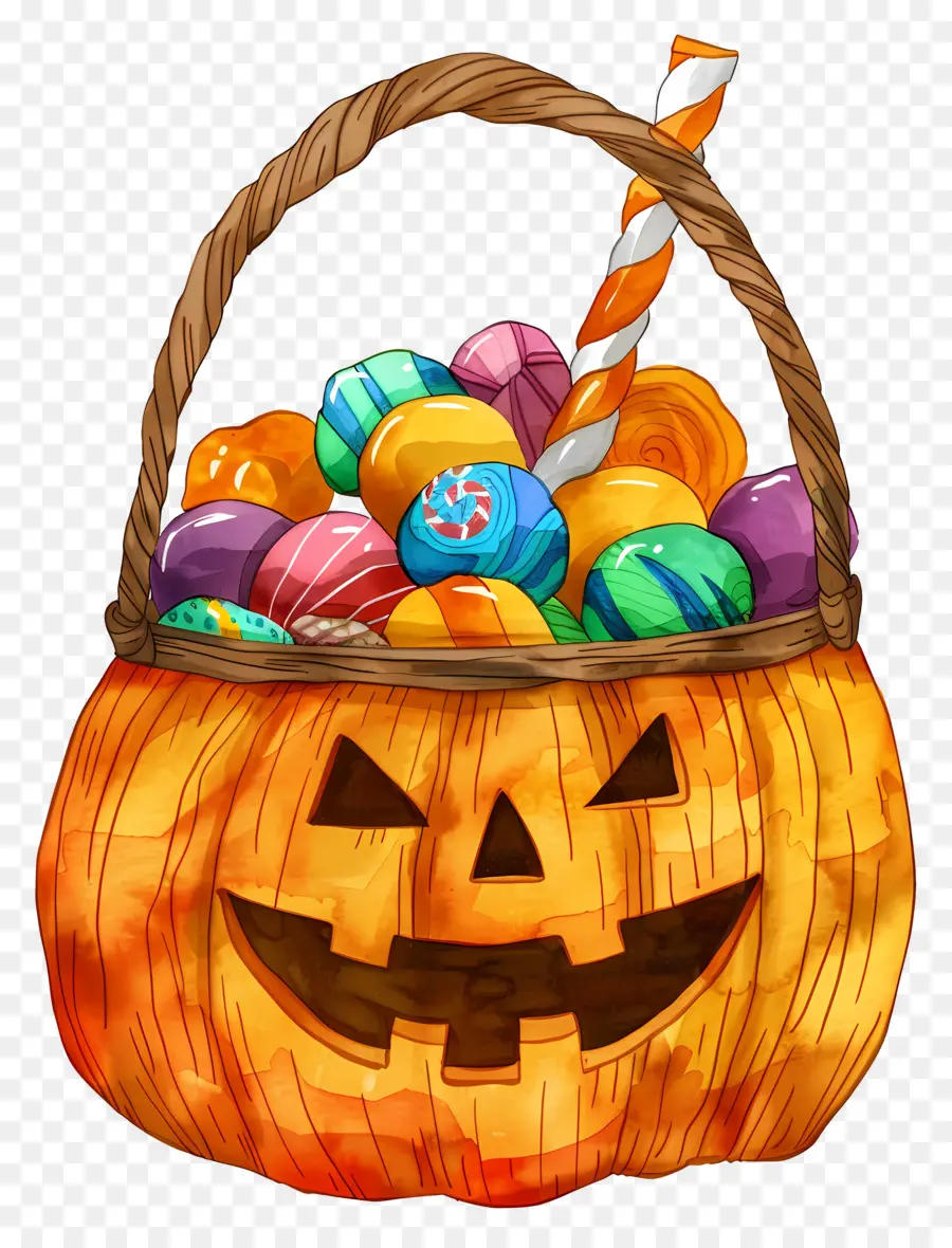 Panier D'halloween，Citrouille Avec Des Bonbons PNG