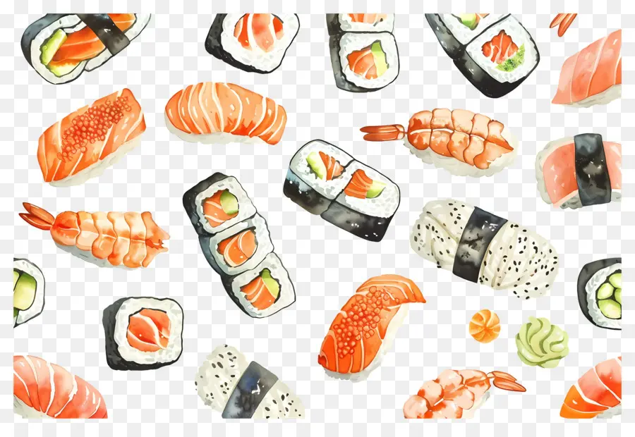 Sushis à L'aquarelle，Sushis PNG