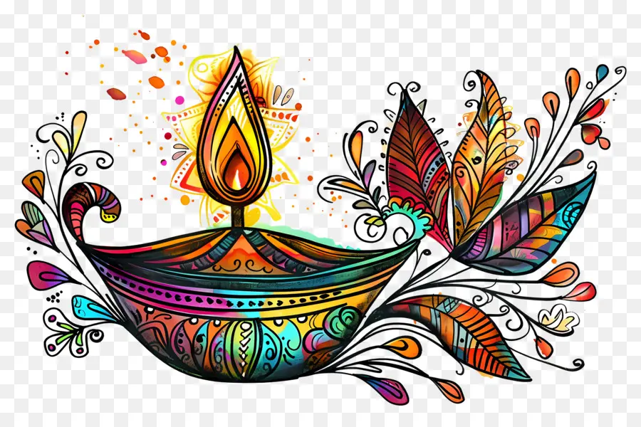 Fleur De Diwali，Diya Artistique PNG