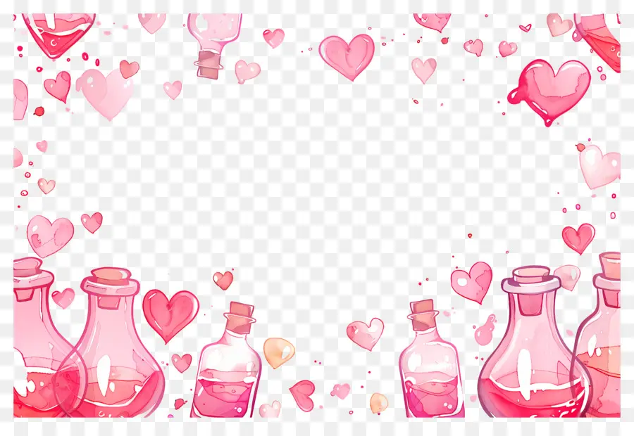 Fond D'amour，Bouteilles Et Coeurs PNG