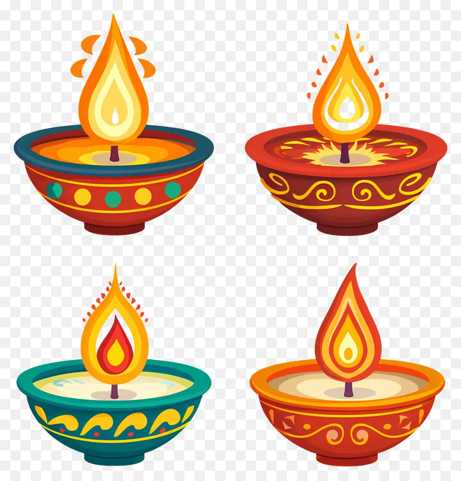 Bougie De Diwali，Diyas Colorées PNG