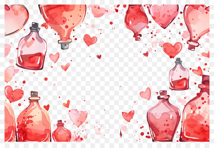 Fond D'amour，Bouteilles Et Coeurs PNG