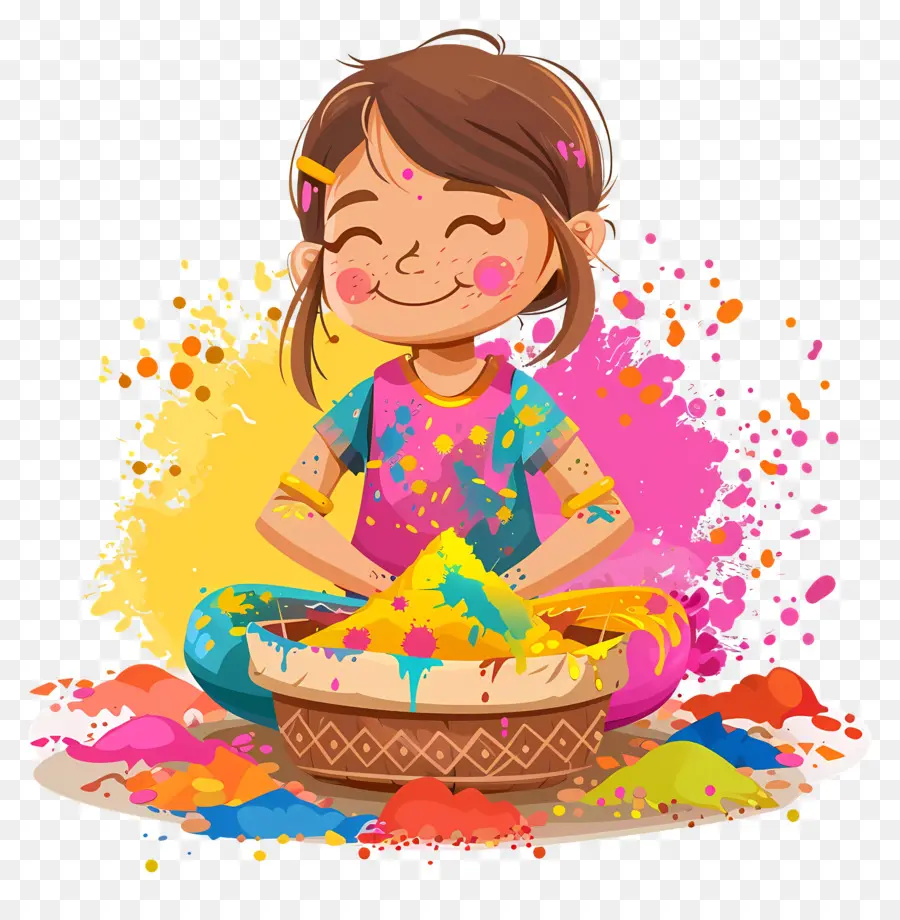 Fond De Holi，Fille De Dessin Animé Avec De La Poudre PNG