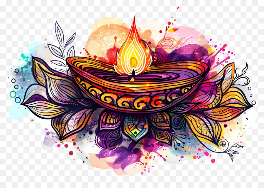 Fleur De Diwali，Diya Artistique PNG