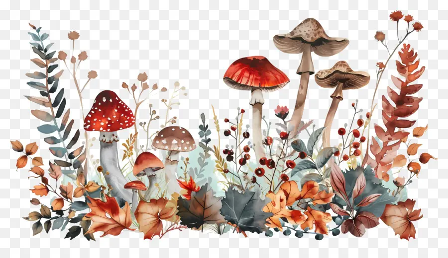 Frontière D'automne，Champignons PNG