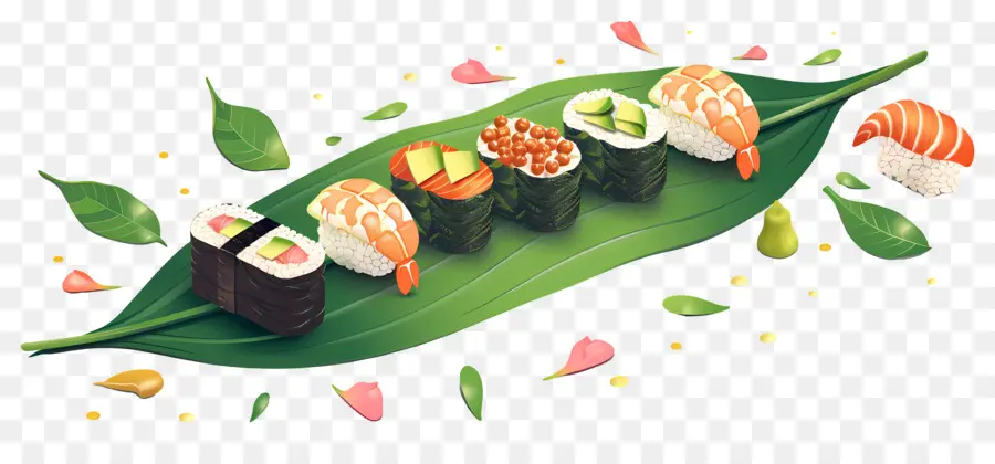 Sushi Sur Feuille，Japonais PNG