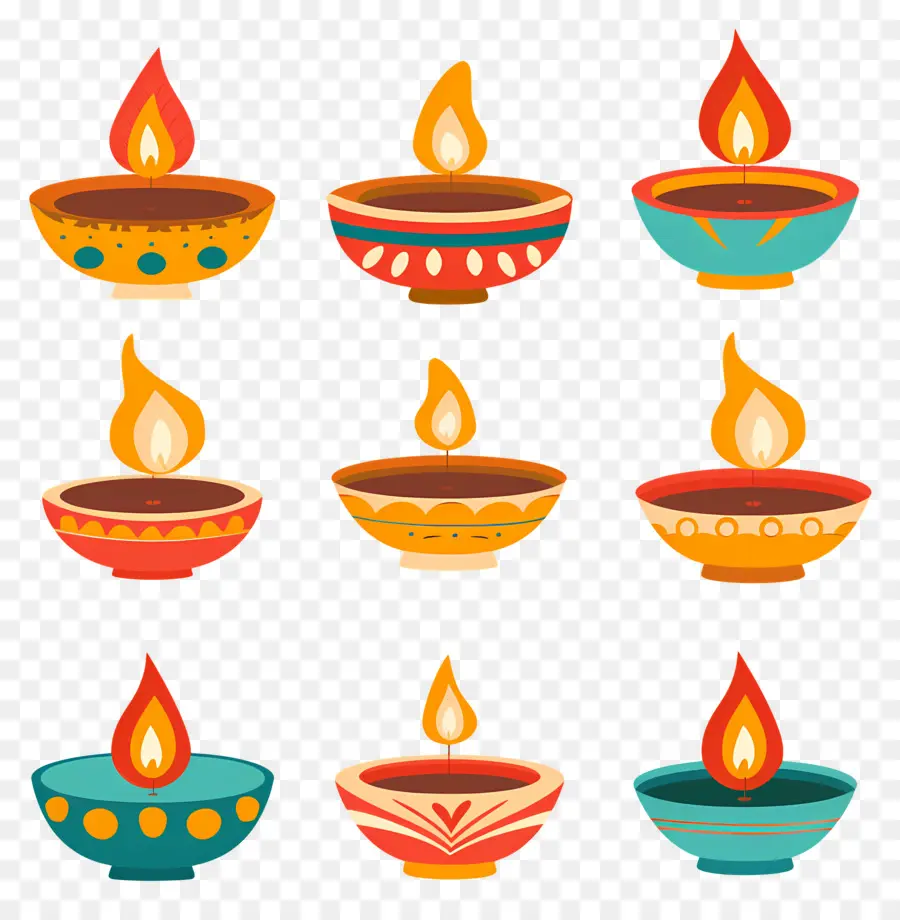 Bougie De Diwali，Diyas Colorées PNG