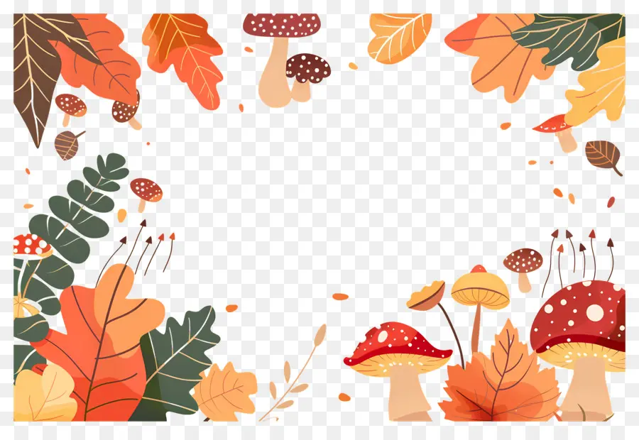 Fond D'automne，Champignons Et Glands PNG