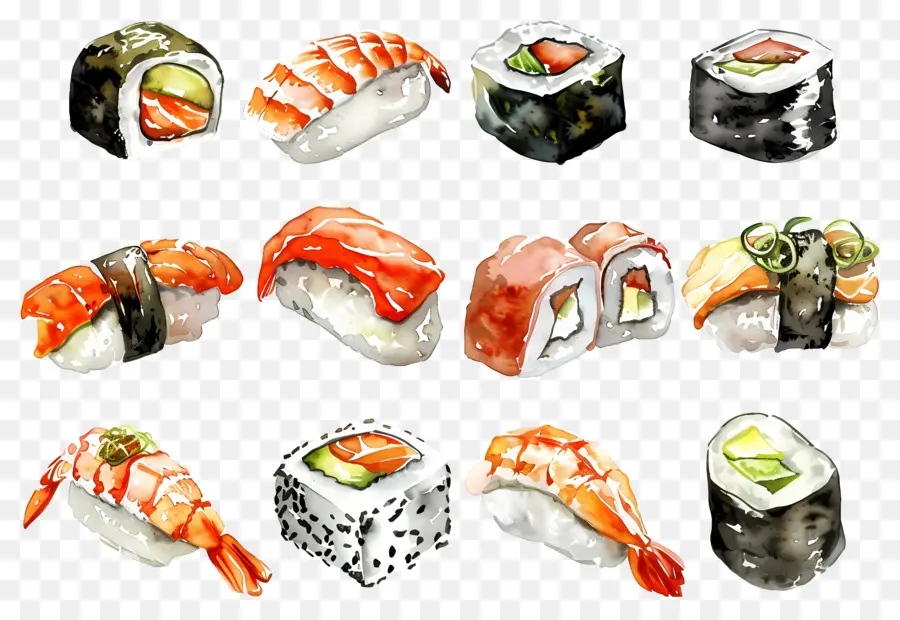 Sushis à L'aquarelle，Sushis PNG