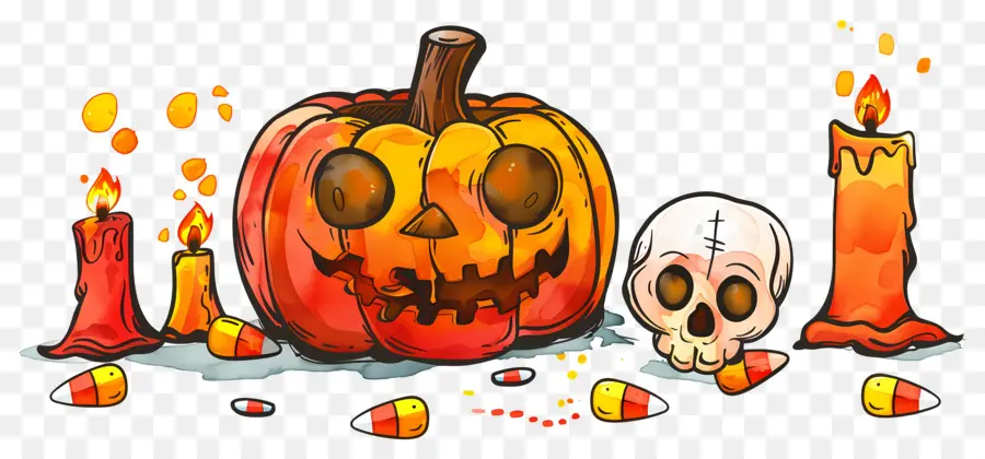 Décor D'halloween，Citrouille Et Crâne PNG