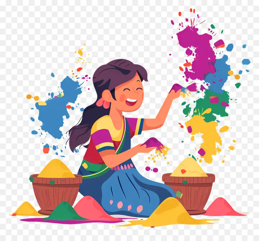 Fond De Holi，Fille Avec Des Couleurs PNG