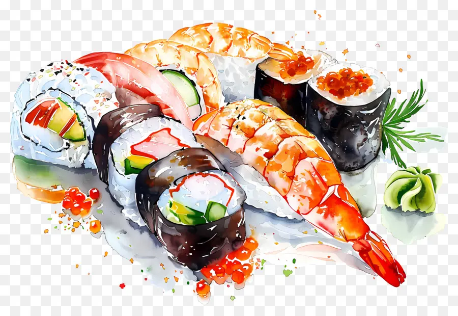 Sushis Aquarelle，Plateau De Sushis PNG