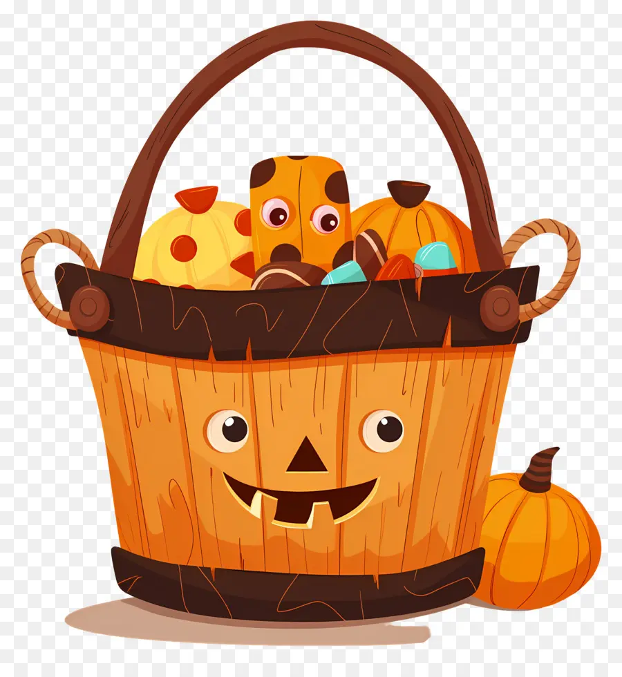 Panier D'halloween，Panier De Citrouille En Bois PNG