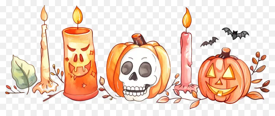 Décor D'halloween，Citrouille Et Crânes PNG