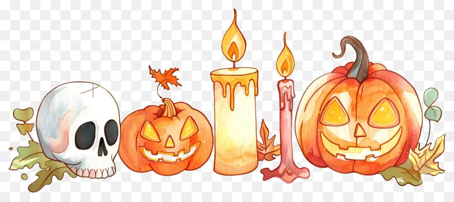 Décor D'halloween，Citrouille Et Crânes PNG