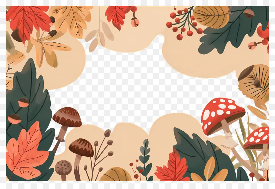 Fond D'automne，Champignons Et Feuilles PNG