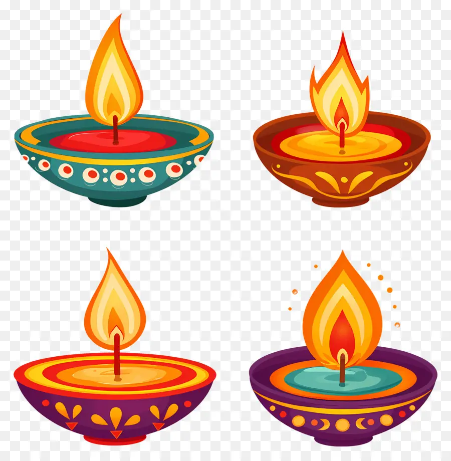 Bougie De Diwali，Diyas Colorées PNG