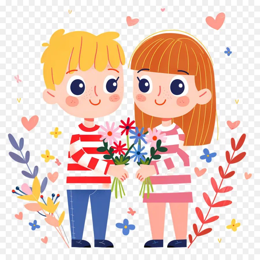 Couple De Dessin Animé，Couple Avec Des Fleurs PNG