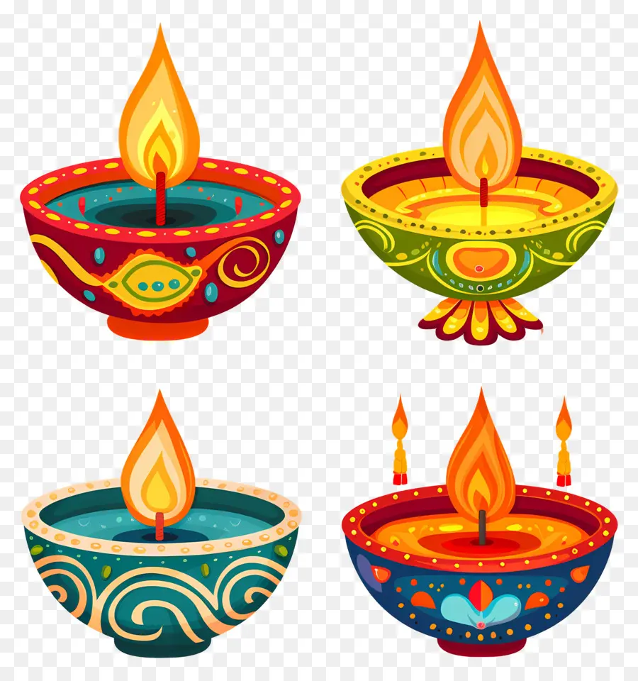 Bougie De Diwali，Diyas Colorées PNG