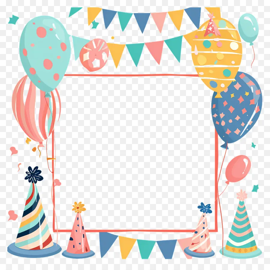 Fond D'anniversaire，Cadre De Fête Avec Des Ballons PNG