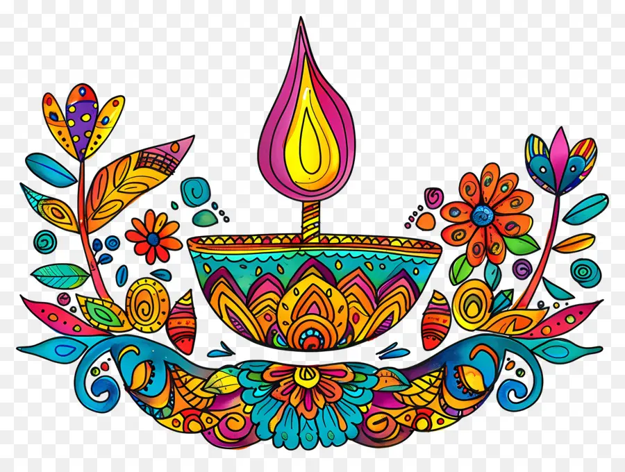 Fleur De Diwali，Diya Décoratif PNG