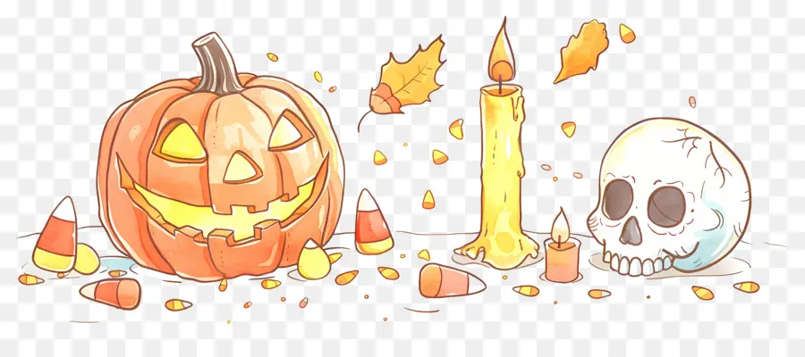 Décor D'halloween，Citrouille Et Crâne PNG