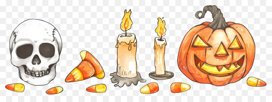 Décor D'halloween，Citrouille Et Crâne PNG