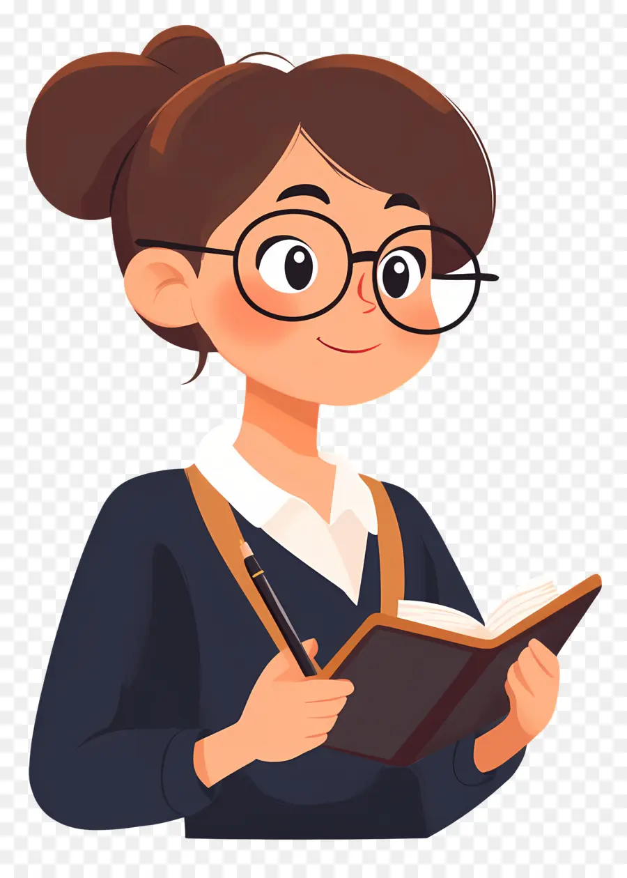 Professeur，Femme De Dessin Animé Avec Livre PNG