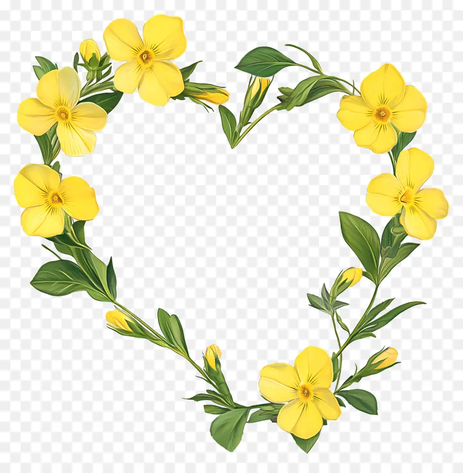 Cadre Coeur，Coeur De Fleur Jaune PNG