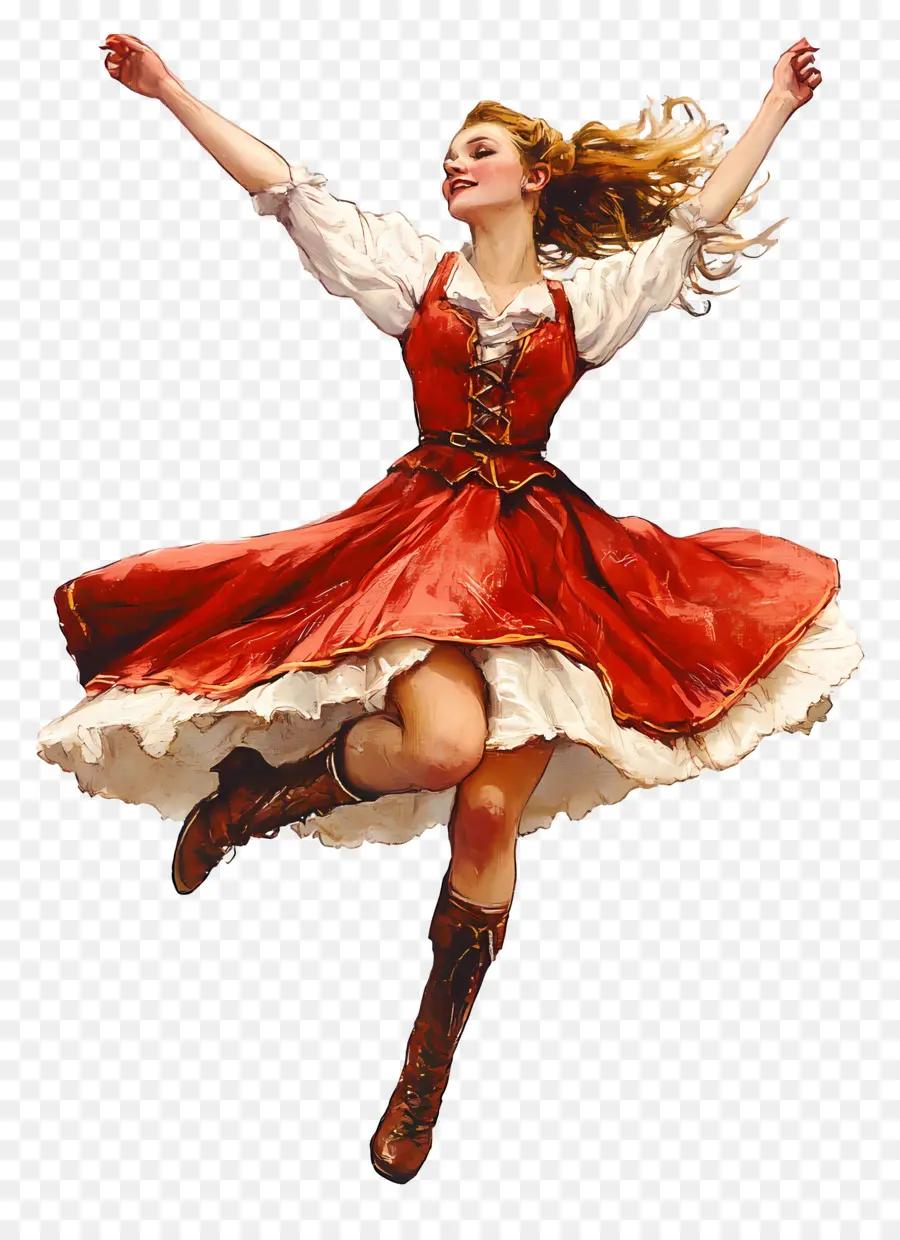 Danseuse De L'oktoberfest，Femme En Robe Rouge PNG