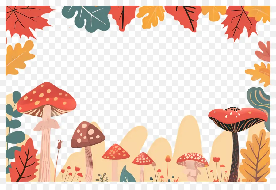 Fond D'automne，Champignons Et Feuilles PNG