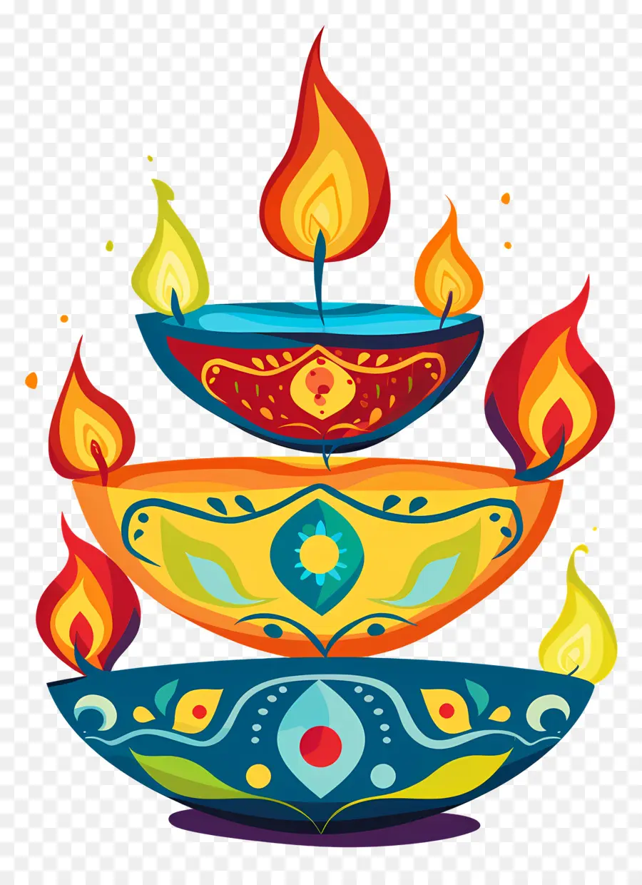 Bougie De Diwali，Diya Colorée PNG