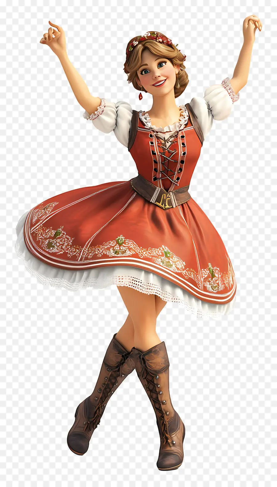 Danseuse De L'oktoberfest，Fille Animée En Robe Rouge PNG