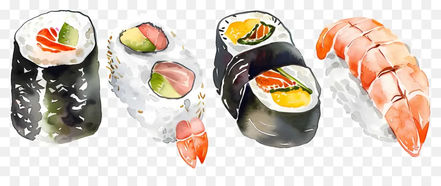 Sushis à L'aquarelle，Sushis PNG