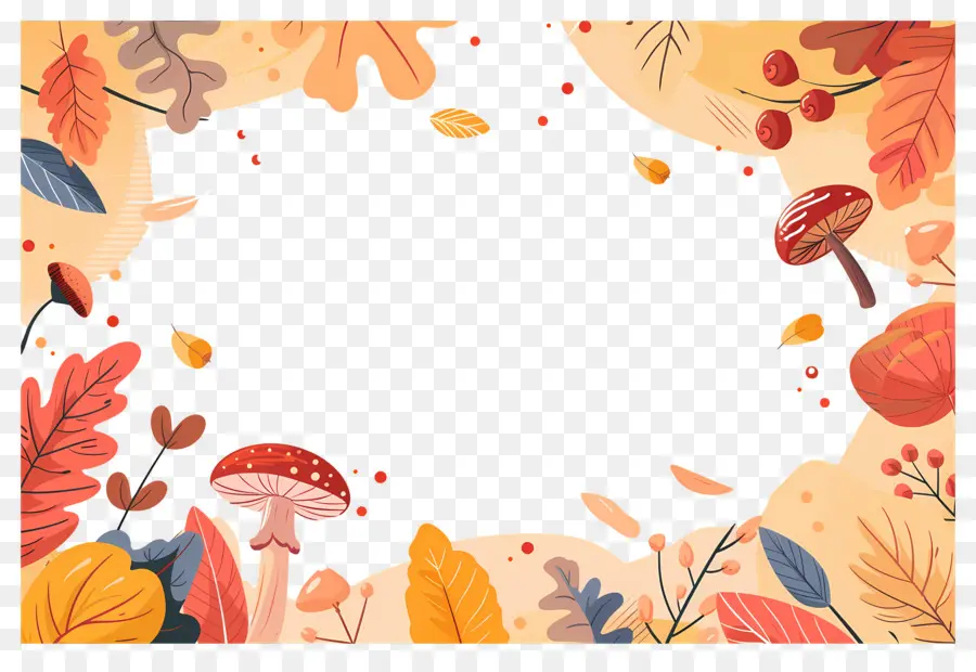 Fond D'automne，Champignons Et Glands PNG