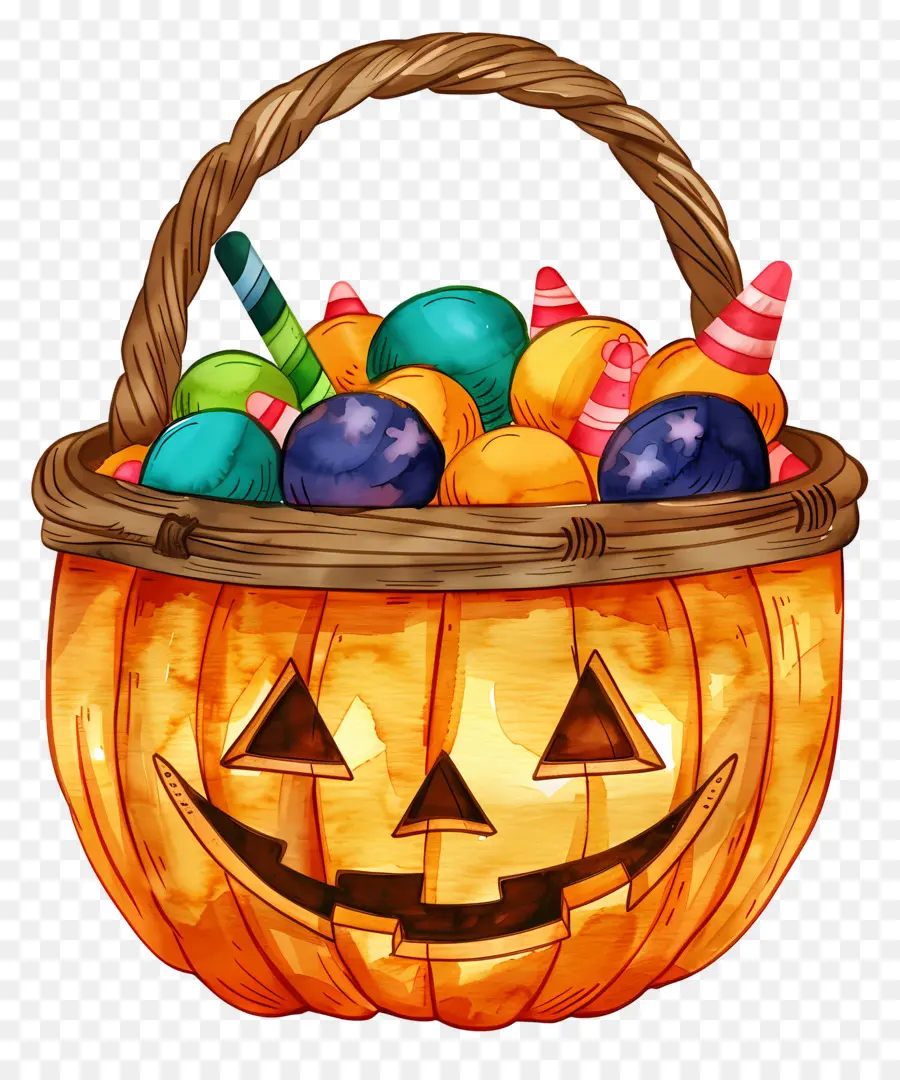 Panier D'halloween，Citrouille Avec Des Bonbons PNG