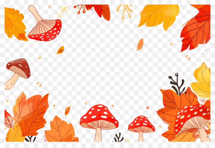 Fond D'automne，Champignons Et Glands PNG