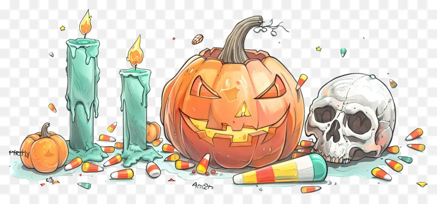 Décor D'halloween，Citrouille Et Crâne D'halloween PNG