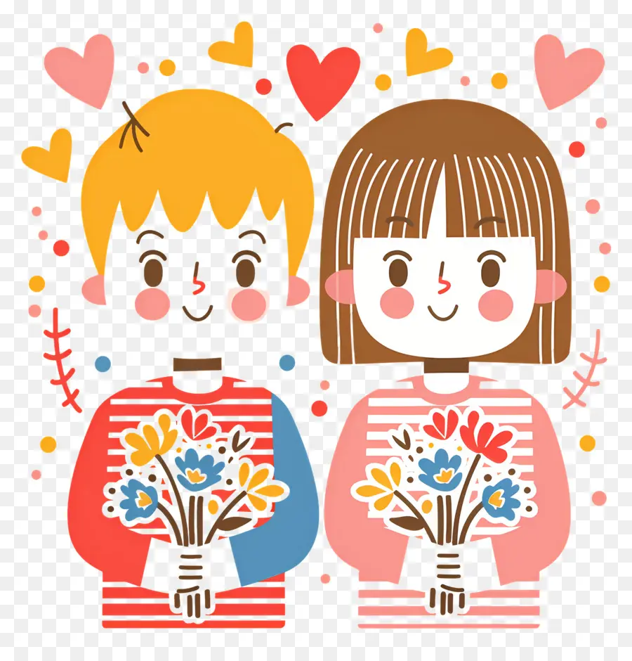 Couple De Dessin Animé，Couple Avec Des Fleurs PNG