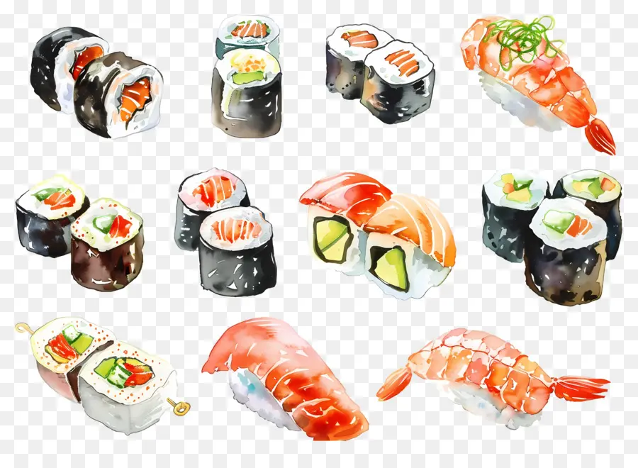 Sushis à L'aquarelle，Sushis PNG