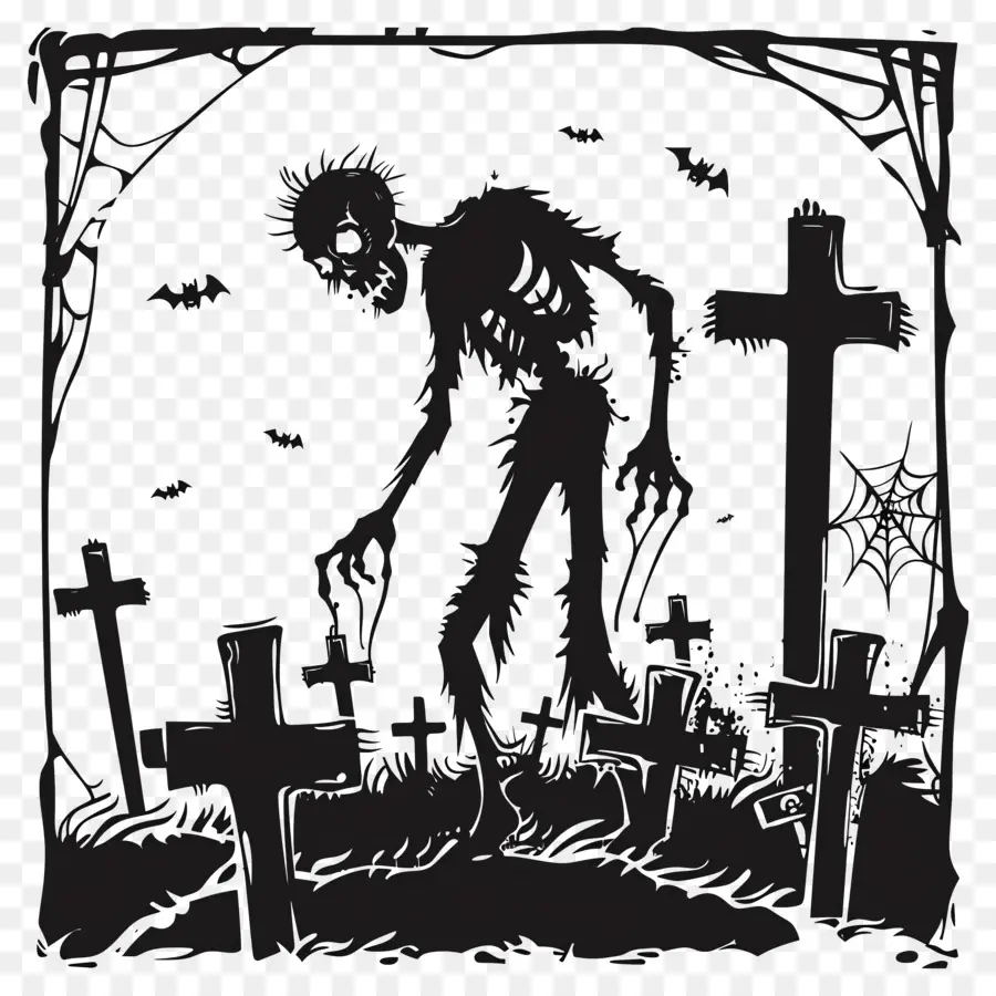 Silhouette D'halloween，Grand Squelette PNG