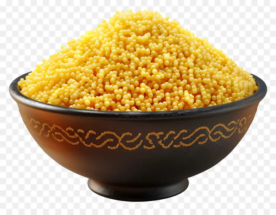 Cuisine Africaine，Couscous Dans Un Bol Noir PNG