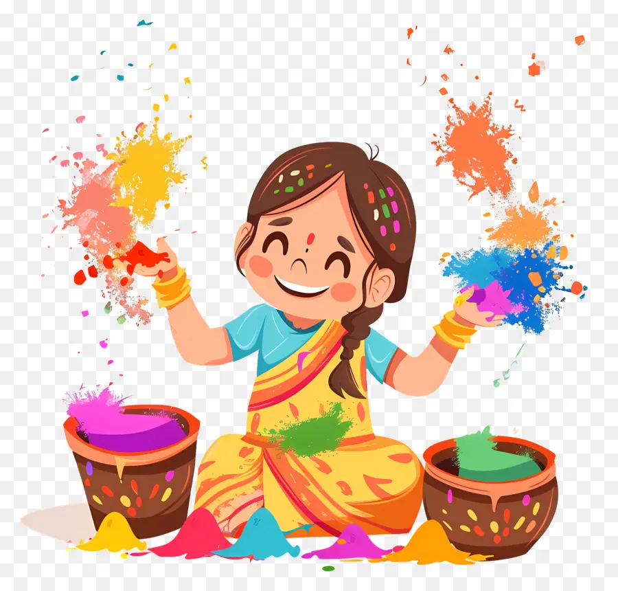 Fond De Holi，Fille Avec Des Couleurs PNG