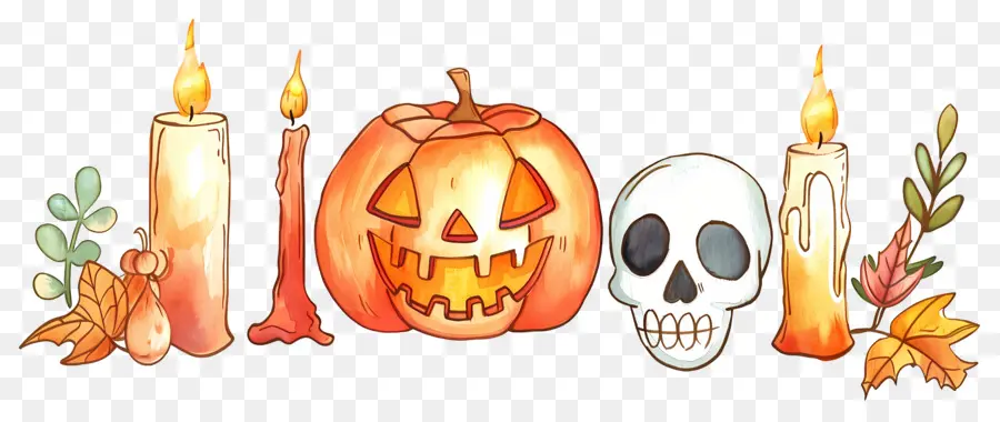 Décor D'halloween，Citrouille Et Crâne PNG