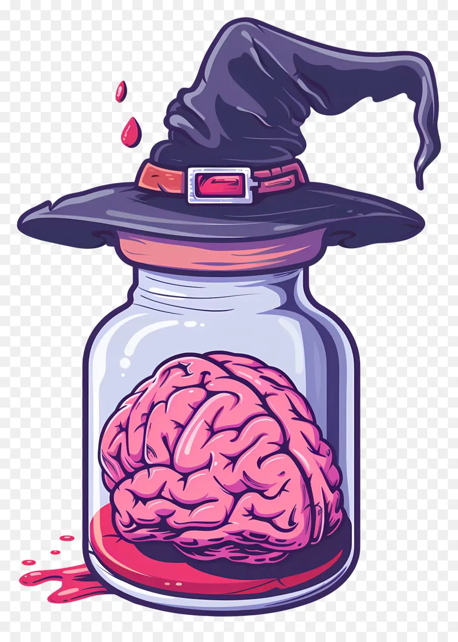 Cerveau Rose，Cerveau En Pot Avec Chapeau De Sorcière PNG