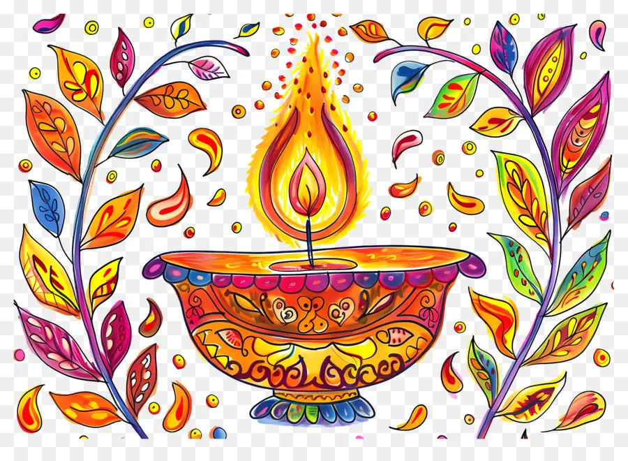 Fleur De Diwali，Diya Colorée PNG