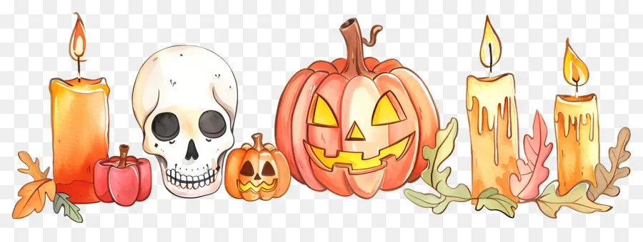 Décor D'halloween，Citrouille Et Crâne PNG