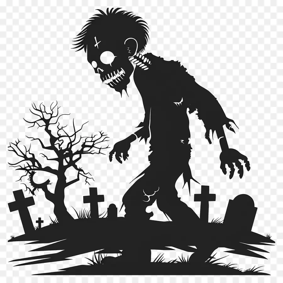 Silhouette D'halloween，Silhouette De Zombies PNG