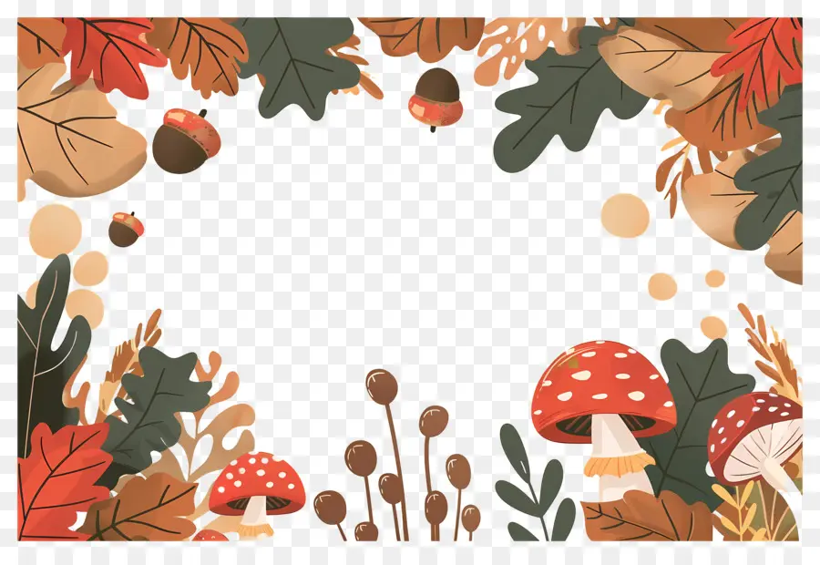 Fond D'automne，Champignons Et Feuilles PNG